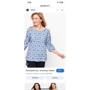 NWT Talbots FLORAL EYELET TOP - CHAMBRAY